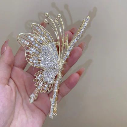 Freebies Luxury Stone Butterfly Hair Clutcher – Crystal Rhinestone Hair Clip for Women & Girls | Bridal & Party Hair Accessory Pack of 1