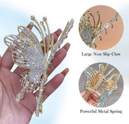 Freebies Luxury Stone Butterfly Hair Clutcher – Crystal Rhinestone Hair Clip for Women & Girls | Bridal & Party Hair Accessory Pack of 1