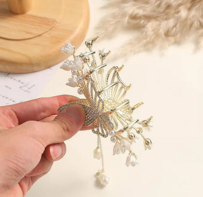 Stylish Metal Butterfly Hair Clutcher for Women and Girls | Pearl & Crystal Stone Hair Clip for Party, Wedding & Daily Use