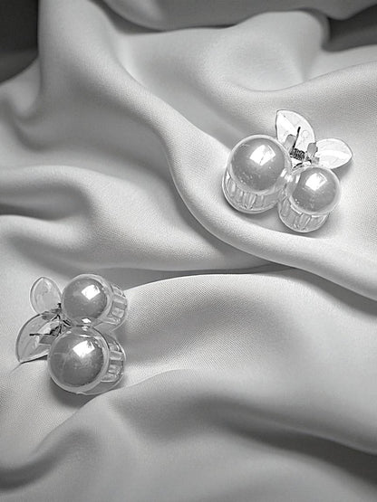 White Cherry Hair Clutcher Pack of 2 | Premiums Glossy Mini Claw Clips | Durable Transparent Hair Accessories for Dailye & Party Use