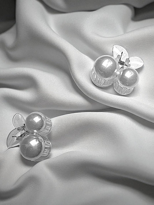 White Cherry Hair Clutcher Pack of 2 | Premiums Glossy Mini Claw Clips | Durable Transparent Hair Accessories for Dailye & Party Use