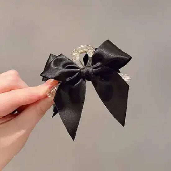 Freebies Satin Bow Hair Clutcher for Women & Girls | Korean Hair Claw Clip | Large Ribbon Bow Hair Clip | Acrylic Claw Clip | Elegant Hair Accessories | French Barrette | Ponytail Holder | Party Daily Wear