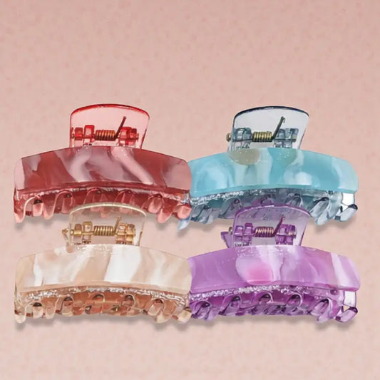 Freebies Resin Hair Claw Clips for Women & Girls, Marble Print Acrylic Hair Clutcher, Korean Style Strong Hold Jaw Clip, Glossy Non Slip Hair Claw, Trendy Multicolor Hair Accessories for Thick & Thin Hair